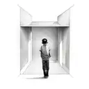 boy stands infront of stairs to heaven tattoo design idea