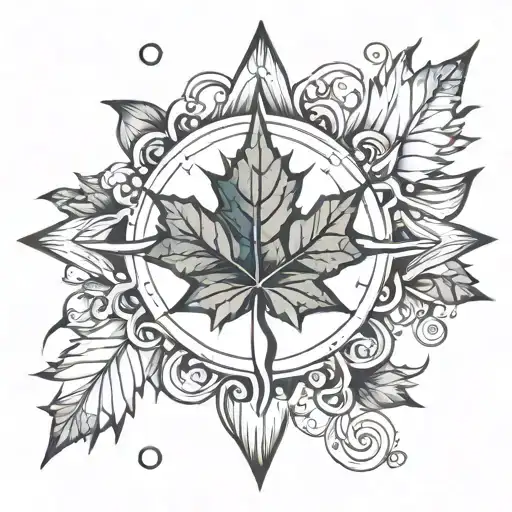 maple leaf compass east to west  tattoo design idea