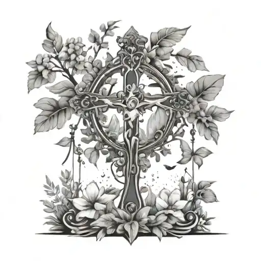 Create a tattoo that represents the balance between justice and nature through a cross and animal motifs tattoo design idea