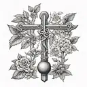 Create a tattoo that represents the balance between justice and nature through a cross and animal motifs tattoo design idea