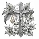Create a tattoo that represents the balance between justice and nature through a cross and animal motifs tattoo design idea