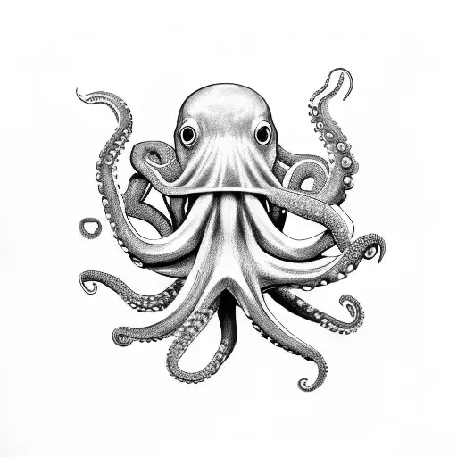 octopus coming out of skull with other ocean creatures swimming around it and a scuba diver looking up at the creatures  tattoo design idea