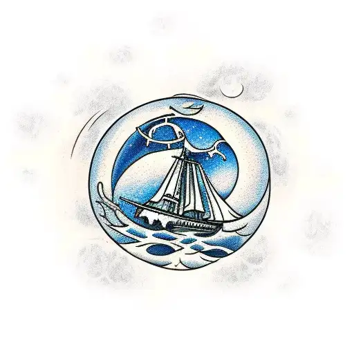 kraken attacking a ship with a large full moon as the backdrop  tattoo design idea