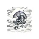 kraken attacking a ship with a large full moon as the backdrop  tattoo design idea