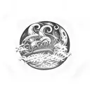 kraken attacking a ship with a full moon as the backdrop  tattoo design idea