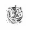 kraken attacking a ship with a full moon as the backdrop  tattoo design idea