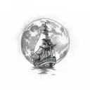 kraken attacking a ship with a full moon as the backdrop  tattoo design idea