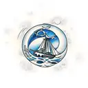 kraken attacking a ship with a large full moon as the backdrop  tattoo design idea