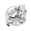 kraken attacking a ship with a large full moon as the backdrop  tattoo design idea