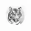 A lone tiger playing a musical instrument in a serene Kerala landscape tattoo design idea