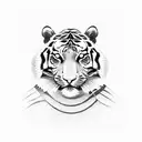 A lone tiger playing a musical instrument in a serene Kerala landscape tattoo design idea