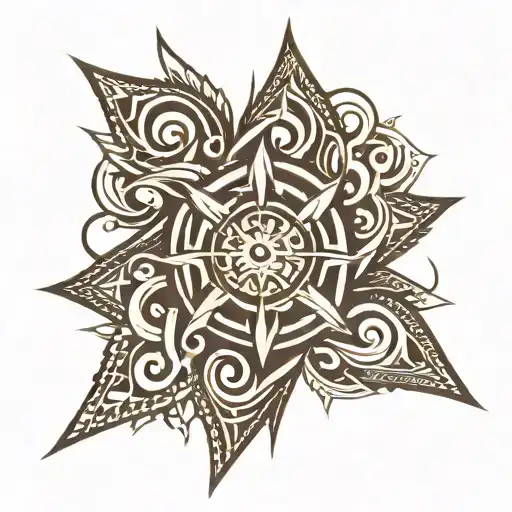 tribal tattoo, design on paper, shaded, thick lines, symmetrical, black and white tattoo design idea
