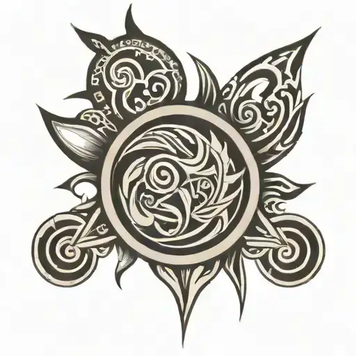 tribal tattoo, design on paper, shaded, thick lines, symmetrical, black and white tattoo design idea