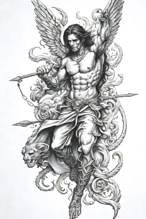 Arcangel Michael fighting demons tattoo design idea