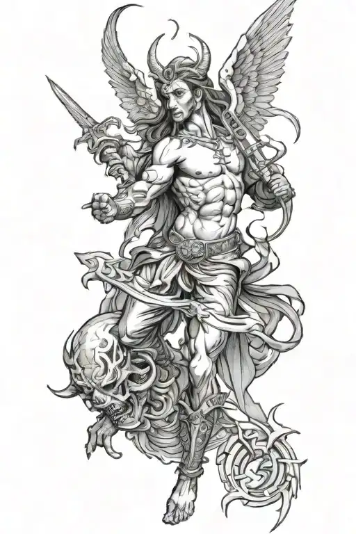 Arcangel Michael fighting demons tattoo design idea
