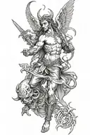 Arcangel Michael fighting demons tattoo design idea