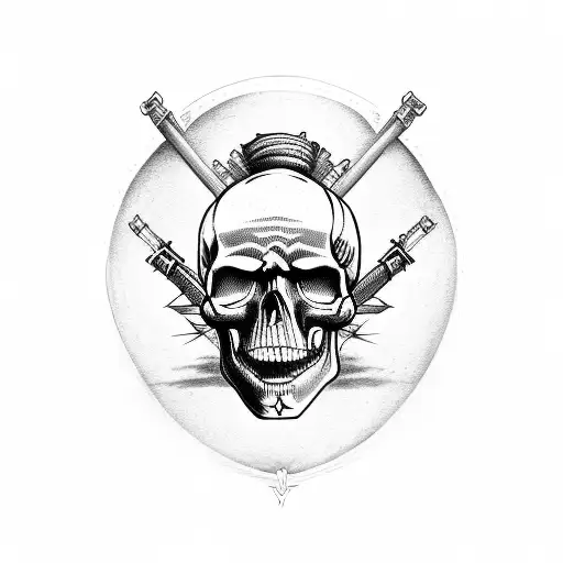 skull with guns and roses tattoo design idea
