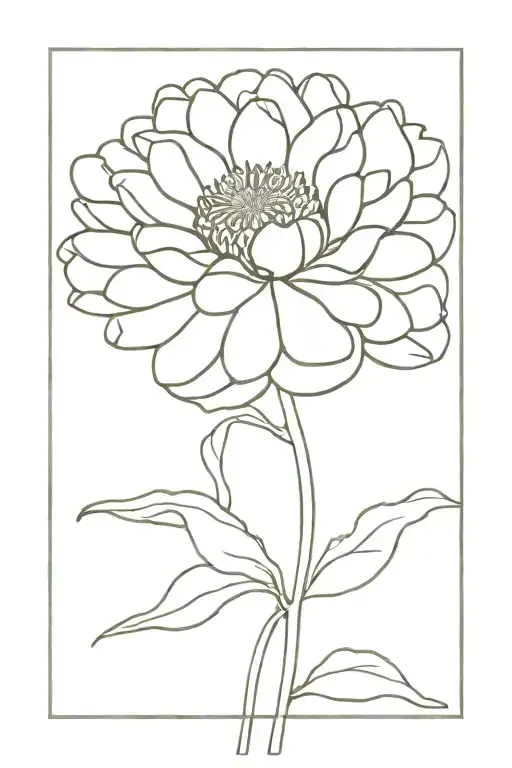 minimal zinnia flower with stem tattoo design idea