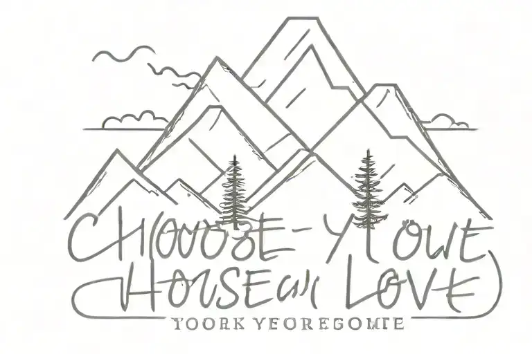 fine line mountain range with the text "choose your love, love your choice" underneath tattoo design idea