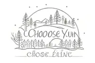 fine line forest range with the text "choose your love, love your choice" underneath tattoo design idea
