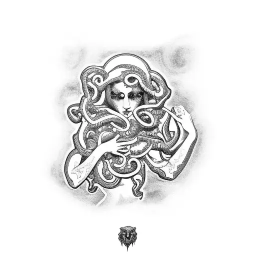 gothic window and medusa tattoo design idea