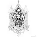 gothic window and medusa tattoo design idea
