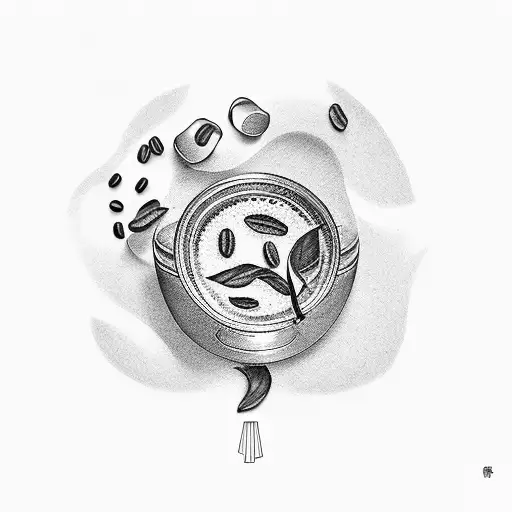 chinese fan with coffee leaf inside and coffee beans around tattoo design idea