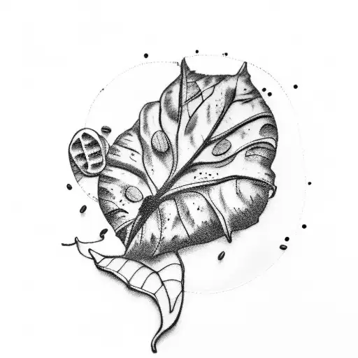  fan with coffee leaf inside and coffee beans around tattoo design idea