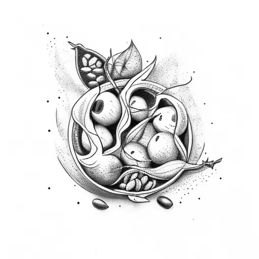 eventail with coffee leaf inside and coffee beans around tattoo design idea