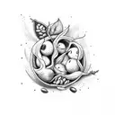 eventail with coffee leaf inside and coffee beans around tattoo design idea