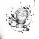 eventail with coffee leaf inside and coffee beans around tattoo design idea