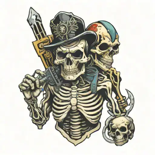 mining and skeletons tattoo design idea