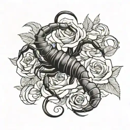 scorpion with roses and thorns tattoo design idea