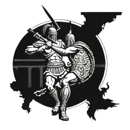 detailed depiction of gladiators fighting in the Colosseum tattoo design idea