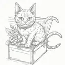 a cat sitting in a box in a ghibli style tattoo tattoo design idea