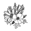 floral arrangement with a violet, larkspur, cosmos, and narcissus tattoo design idea