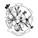 floral arrangement with a violet, larkspur, cosmos, and narcissus tattoo design idea