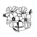 floral arrangement with a violet, larkspur, cosmos, and narcissus tattoo design idea