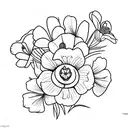 floral arrangement with a violet, larkspur, cosmos, and narcissus tattoo design idea