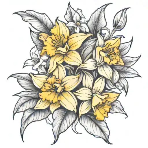 Create a tall  tattoo design that incorporates Jonquils and daffodils tattoo design idea