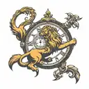 lion and clock and inscription tattoo design idea