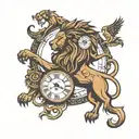 lion and clock and inscription tattoo design idea