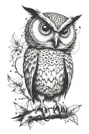 An owl on a branch tattoo design idea