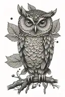 An owl on a branch tattoo design idea