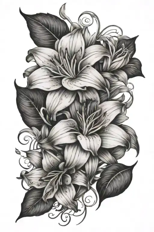  rose lilies full sleeve botanical tattoo design idea