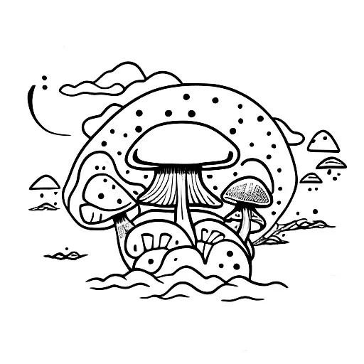 mushroom happy floating surfing tattoo design idea