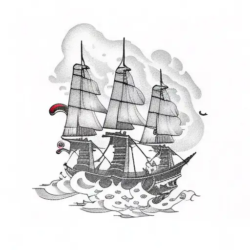 pirate ships sinking in the ocean in heavy storm weather  tattoo design idea