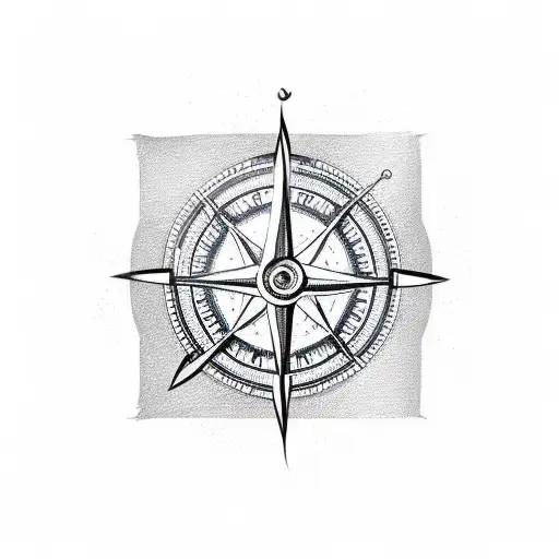 A sketch style design of a compass intertwined with fishing hooks and a beer bottle, symbolizing your love for fishing and beer sales tattoo design idea