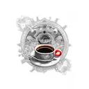 old building inside a coffee cup tattoo design idea