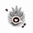 old building inside a coffee cup tattoo design idea